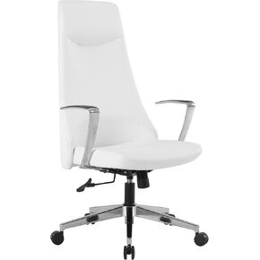 Office Star Antimicrobial Vinyl Adjustable High Back Office Desk Chair with Fixed Padded Aluminum Arms and Chrome Base, Dillon Black