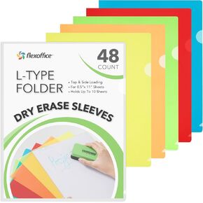 Letter Sized Poly Sleeves - 24 Pack, 6 Assorted Colors, Heavyweight for Sheets 8.5"x11", Project Pockets, Plastic Sleeves for documents Folders with L-Type, Page Protectors, Acid-Free