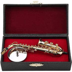 Tnfeeon Miniature Alto Saxophone, Mini Musical Instrument Saxophone with Stand and Case Simulate Instrument Miniature Dollhouse Model Ornament Collection