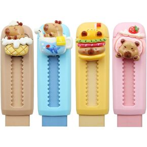 Capybara Retractable Erasers, 4 PCS Cute Rubber, Push-Pull Rubber Eraser, Pencil Erasers Cute Erasers for Kids Boys Girls Students Capybara Lovers School Office Supply Stationery