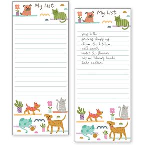 Set of 2 - List Pad, Notepad, Fridge Pad, Shopping List, To-Do List with Attachable Magnet, Made in the U.S.A. - Cats & Dogs