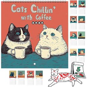 2025 Cat Calendar, Cats Chillin' with Coffee Wall Calendar, 12 Monthly Cat Themed Calendar, 2025 Cat Wall Calendar Funny, New Year Christmas Gifts for Cat Lovers (8.3 * 8.3in)