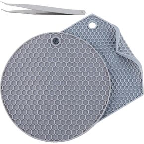 GORGECRAFT 2 Styles Silicone Doming Mat Round & Hexagon Honeycomb Trivet Mat Hot Pads Spoon Rest Resin Collector Mat Heat Resistant Synthetic Rubber Pads Kitchen Tool with Tweezer for Crafts Supplies