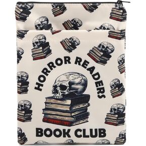 Horror Readers Book Club Book Sleeve Skeleton and Books Halloween Book Lover Gift Skull Book Mystery Book Lovers Bookish Gift Book Cover Book Protector Pouch (Horror Readers Book Club)
