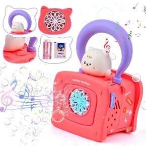 Mini Cat Bubble Machine for Kids 3 4 5 6 7 8, Automatic Bubble Blower Maker for Toddler Girls Kids,Portable Bubble Toys with Music & Light Gift for Indoor Outdoor Birthday Party Favor Toys