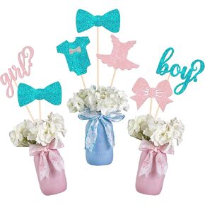15 Pack It's a Girl Centerpiece Sticks Glitter Onesie Jumpsuit Gender Reveal Pacifier Table Centerpiece Sticks for Pacifier Baby Shower Girl BirthdayTheme Party Supplies Pink