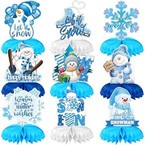 9Pcs Snowflake Frozen Party Supplies,Winter Party Honeycomb Centerpieces, Frozen Table Birthday Party Decorations