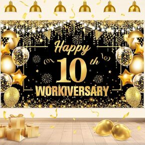 1st Work Anniversary Decorations Happy 1st Workiversary Banner Black Gold Happy One Year Work Anniversary Banner Backdrop Employee Appreciation Banner 1 Year Work Anniversary Decor for Employee Boss