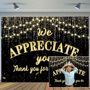We Appreciate You Backdrop 7 x 5 ft ， Thank You for All You Do Black Golden Glitter Banner, Thankful Nurse Teacher Staff Veterans Appreciation Party Photography Decorations Supplies Background