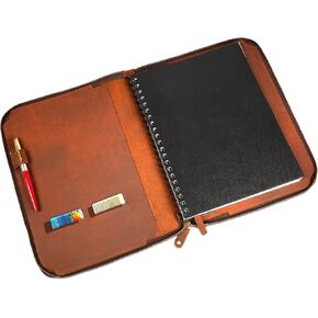 Heavy Duty Full Grain Leather Journal Cover (8.5 x 11 in.), Refillable Cahier XXL, Refillable Spiral Notebook (8.5 x 11 in.), Handmade Zippered Leather Journal Cover (Tan)