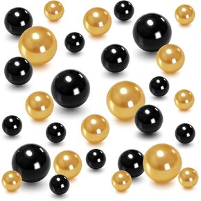 105pcs Pearls for Vase Filler No Hole Faux Black Beads Water Candle Beads Centerpieces Beads for Vases, Makeup Brush Holder, Home Table Decor 10/14/20mm (Black Gold)