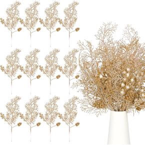 Tigeen 12 Pcs Christmas Tree Picks Bulk Christmas Tree Filler Glitter Branches Berries Stems Floral Decorations 15.75'' Christmas Twigs Berry Picks for Vase Christmas Tree Ornaments (Rose Gold)