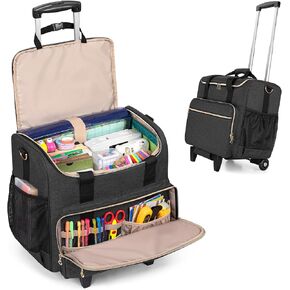 LUXJA Rolling Craft Bag with Pockets for 12 x 12 inch Scrapbook Album and Laptop, Rolling Scrapbook Tote with Detachable Dolly (Patent Pending), Gray