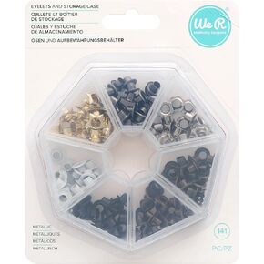 We R Memory Keepers Storage Crop-A-Dile-Eyelets and Case-Metallic (141 Pieces)