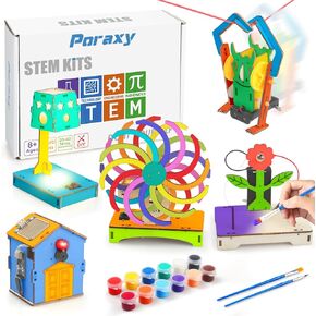 Poraxy 5 in 1 STEM Kits for Kids Age 8-10, Wooden 3D Puzzles, Arts Crafts Science Kits for 8-12, Educational Projects Building Toys, Birthday Gifts for Boys and Girls 7 8 9 10 11 12 13 14 Years Old