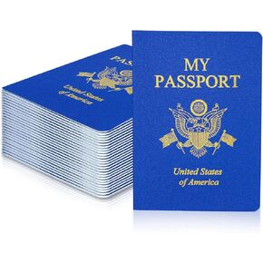 100 Pcs Blank Passport Notebook Blue Passport Book Fake Passport Travel Journal Sticker Collection Book for Kids School Projects World Travel Pretend Activity Party Favors, 5.51x3.9 Inch