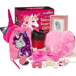 Unicorn Gifts for Girls Kids Toys 6 7 8 9 10 Years Old with Plush Purse/Diary/Phoframe/Glass/Headband/Eye Mask, Christmas Birthday Unicorn Gifts Toys for Little Girls 4-6-8-10 Years Old