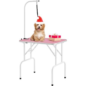 Yaheetech 32-inch Foldable Pet Dog Grooming Table with Adjustable Height Arm Drying Table for Home w/Noose for Small Dogs Cats Non-Slip Maximum Capacity Up to 220lbs Black