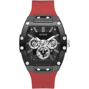 GUESS Men's 43mm Watch - Orange Strap Navy Dial Orange Case
