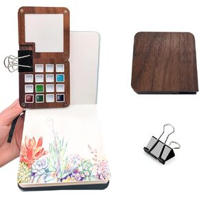 Mini Watercolor Palette,Travel Watercolor with Lid,Wooden Colour Palette Box for Painting Gift for Painters 15 Grids Box - Gift a Clip,Pocket Watercolor Book,Mini Sketchbook