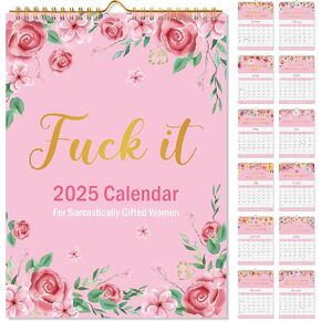 JAPBOR Calendar for Sarcastically Gifted Women - 2025 Fu-ck It Funny Wall Calendar for Sarcastic Female, 12 Months Hanging Organizer, Affirmations Quotations Office Monthly Planner Gag Gift