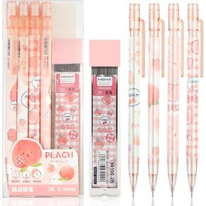 Cute Mechanical Pencil Set, 4 Pcs 0.5mm Kawaii Mechanical Pencils with 1 Tubes HB Core Refills Kawaii Stationary Cute School Supplies for Writing Drawing Sketching