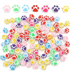 100PCS Paw Print Beads for Bracelets DIY Jewelry Making, Animal Dog Paw Shape Beads, New Mixed Color, Large Lot Polymer Clay Spacer Charms Supplies for Earring Necklace (Multi-Color)