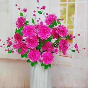 Peonies Artificial Flowers Making Kits with Video Tutorials,Use Acrylic Beads Flowers Set to Make Your Own Flower Bouquet Kit,DIY Handmade Flowers Bouquet Kit(Red)