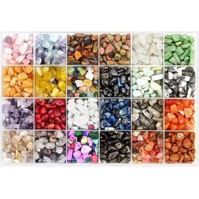 Vilihkc Natural Chip Stone Beads 24 Colors 1200 Pieces Irregular Gemstones Healing Crystal Loose Rocks Bead Hole Drilled DIY for Bracelet Jewelry Making Crafting (4-8mm,2 Rolls of Elastic String)