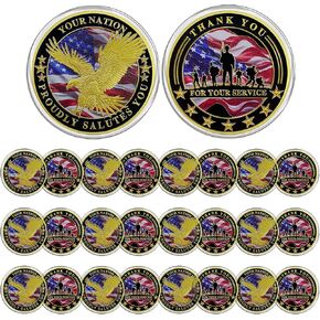 CHURYUML 100Pcs Military Challenge Coins Bulk Veterans Day Gifts Thank You for Your Service Military Appreciations Gifts for Men Women Army Soldiers Honor Coin Your Nation Proudly Salutes You