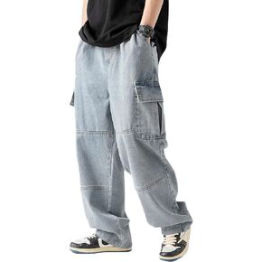 Denim Cargo Pants Y2k Baggy Jeans Gothic Punk Wide Leg Streetwear Oversized Relaxed Fit Jeans in Kuwait