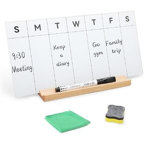 Desktop Glass Whiteboard with Wood Base, Small Whiteboard Glass Dry Erase Board Mini Whiteboard Portable Desk Whiteboard for Home, Office, 6.9x5.86 inch. Accessories Included