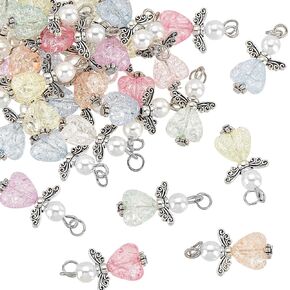 PH PandaHall 30pcs Angel Bead Charms, Mixed Angel Wing Charms Angel Wing Pendants Guardian Angel Charms Heart Glass Bead Angel Charms for Jewelry Necklace Bracelet Earring Making DIY Craft