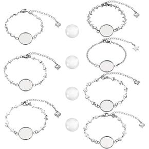 PH PandaHall 28 pcs Bracelet Bezel Settings Including 14 pcs 304 Stainless Steel Bezel Bracelets Blank Tray Bangles 14 pcs 16mm Flat Round Clear Glass Cabochons for Jewelry DIY Craft Making