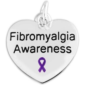 Heart Charm with Purple Ribbon for Fibromyalgia Awareness - Perfect for Jewelry Making, Bracelets, Necklaces, DIY Projects, Support Groups and Fundraisers