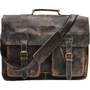Distressed Hunter Buffalo Leather Laptop Messenger Bag Office Briefcase Crossbody Travel Bag Office Bag
