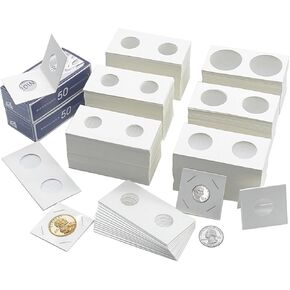 600 Pcs Coin Flips 6 Assorted Sizes 2" x 2" Cardboard Coin Holders Mylar Coin Flips for Colletors Coin Collection Supplies for Dime, Dollars, Penny, Quarter, Nickels Collecting