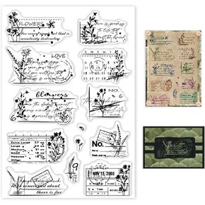 GLOBLELAND Vintage Floral Calendar Clear Stamps Floral Postage Silicone Stamps Retro Flowers Rubber Clear Stamps Silicone Transparent Seal Stamps for Card Making Scrapbooking Decor