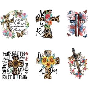 6Pcs Crucifix Iron on Patches Washable Crucifix Pattern Heat Transfer Vinyl Decals Crucifix Thermal Transfer Sticker Iron on Appliques Cross Accessories Decorations for Clothes Craft DIY Patches