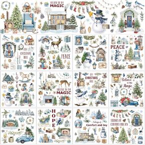 BBTO 12 Sheets Christmas Rub on Transfers for Crafts and Furniture Christmas Rub on Transfer Stickers Winter Rub on Decals for Wood DIY Paper Home Decor, 5.5 x 5.7 Inch(Bright)