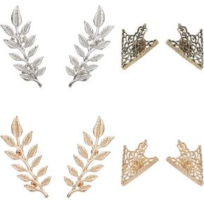 PH PandaHall 8pcs(4 Pairs) 4 Colors Triangle/Leaf Shape Alloy Brooches Hollow Pattern Shirt Collar Brooch Unisex, Antique Bronze/Golden/Silver/Rose Gold