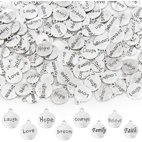 Framendino, 160 Pack Inspirational Message Tag Charms Words Charms Pendants for DIY Jewelry Making Silver 8 Styles