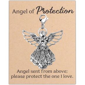 Gzrlyf Guardian Angel Charm مع مشبك جراد البحر ملاك الحماية سحر لصناعة مجوهرات السيارة هدية الملاك الحارس مع البطاقة