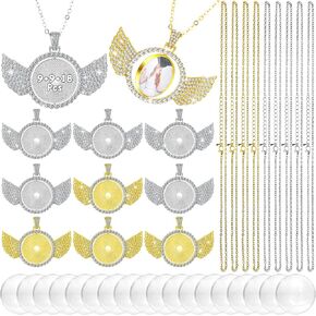 36 Pieces Rhinestone Double Sided Bezel Pendant Including 9 Piece Silver Pendant Trays 9 Piece Lobster Clasps Chains 18 Piece Transparent Convex Glass Patch for DIY 25 mm (Silver, Gold)