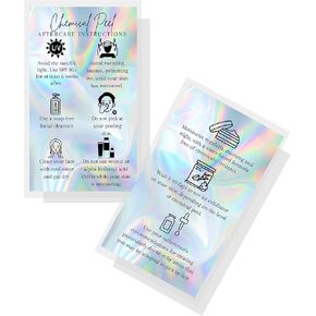 Chemical Peel Aftercare Cards | 50 Pack | Business Card Size 2 x 3.5 inches | Chemical Peel PMU | Non-Reflective Matte Rainbow Holographic Look Design
