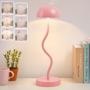 Cordless Mushroom Lamp Rechargeable Table Lamp Cute 3-Way Dimmable LED Touch Gooseneck Desk Lamp Battery Operated Lights for Dorm Office Reading Aesthetic Home Decor - Yellow