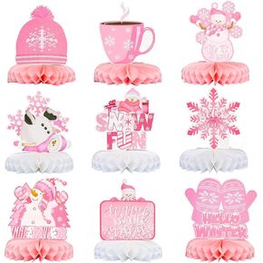 Gyufise 9Pcs Winter Table Honeycomb Centerpieces Snowflake Honeycomb Party Decorations Winter Party Centerpieces for Winter Theme Christmas Birthday Baby Shower Party Supplies Blue