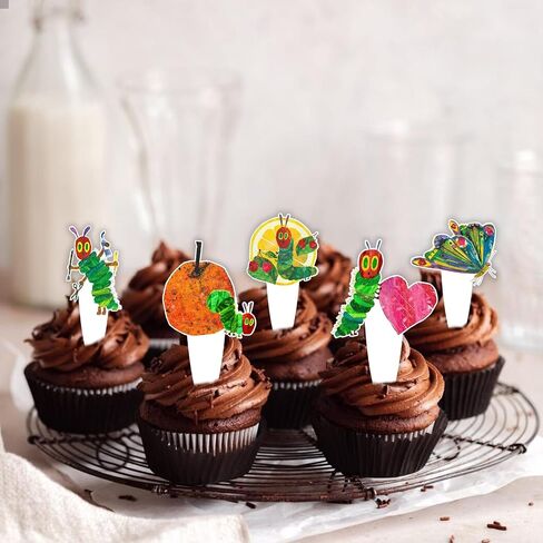24pcs Dessert Cupcake Topper Cheer to Reading Story Hungry Caterpillar Butterfly Theme Decor Supplies Baby Shower Boys Girls Happy Birthday Decorations in Saudi Arabia