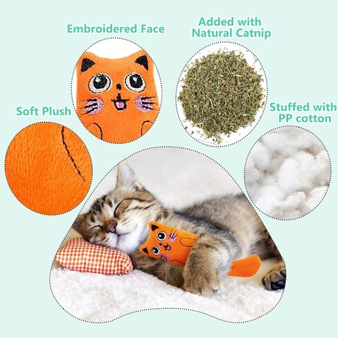SCHITEC Catnip Toys, [4 PCS] Soft Plush Cat Nip Chew Toy for Indoor Cats, Interactive Kitten Pillow Kitty Teething Toy in Saudi Arabia