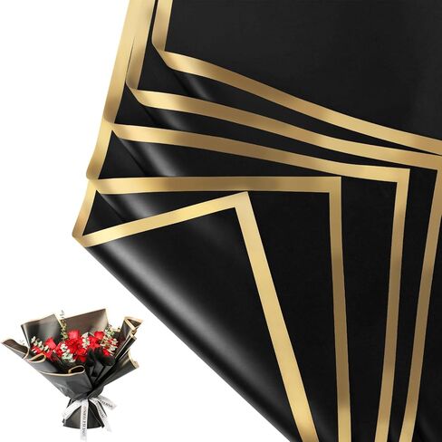 80 Sheet Flower Wrapping Paper - Waterproof Floral Bouquet Wrapping Paper, Florist Supplies Packaging Paper for Wedding Birthday Gift DIY (Black) in Saudi Arabia